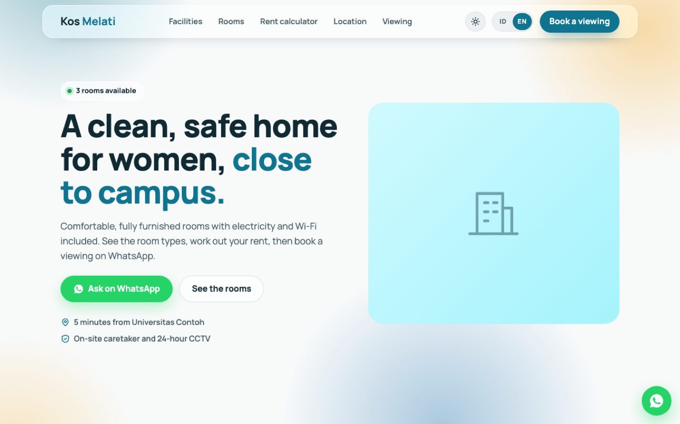 Room Rental & Homestay Website Template: preview desktop