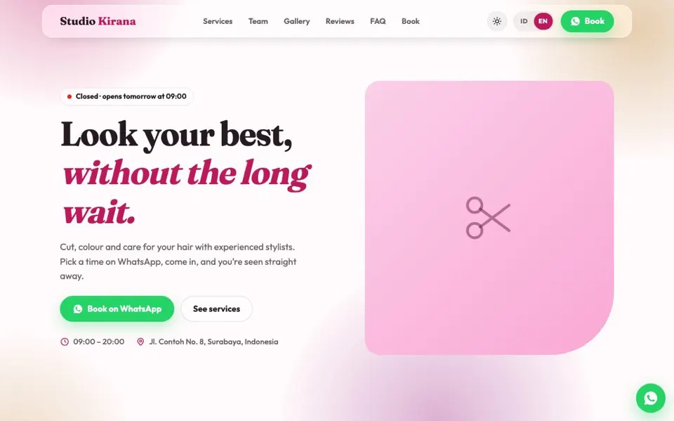 Hair Salon & Barbershop Website Template: preview desktop