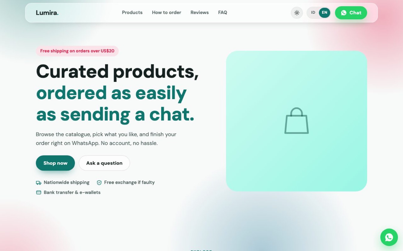 WhatsApp Shop Website Template: preview desktop