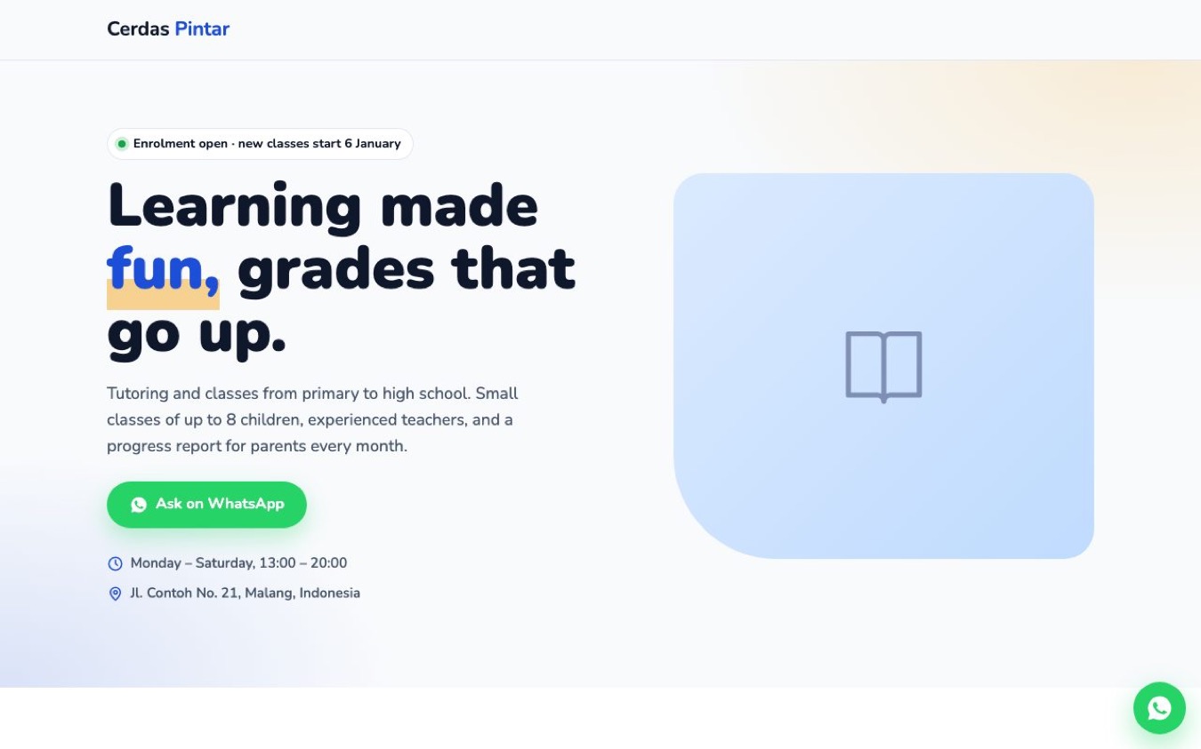 Tutoring Centre & Course Website Template — Lite: desktop preview