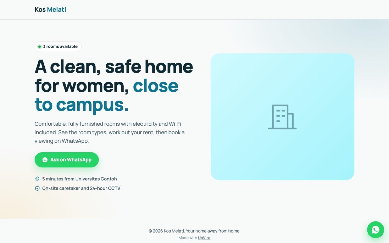 Room Rental & Homestay Website Template — Lite: desktop preview