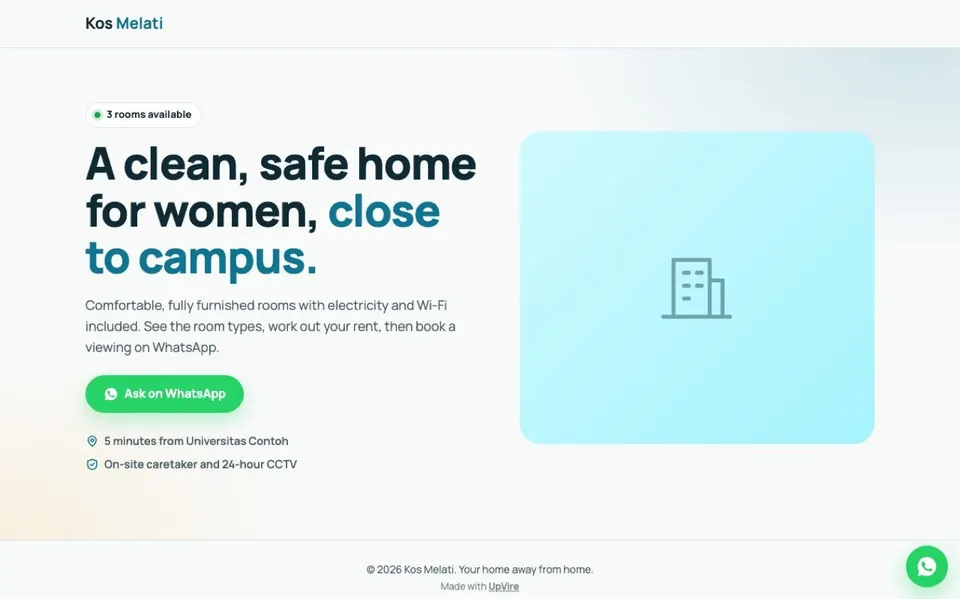 Room Rental & Homestay Website Template — Lite: desktop preview