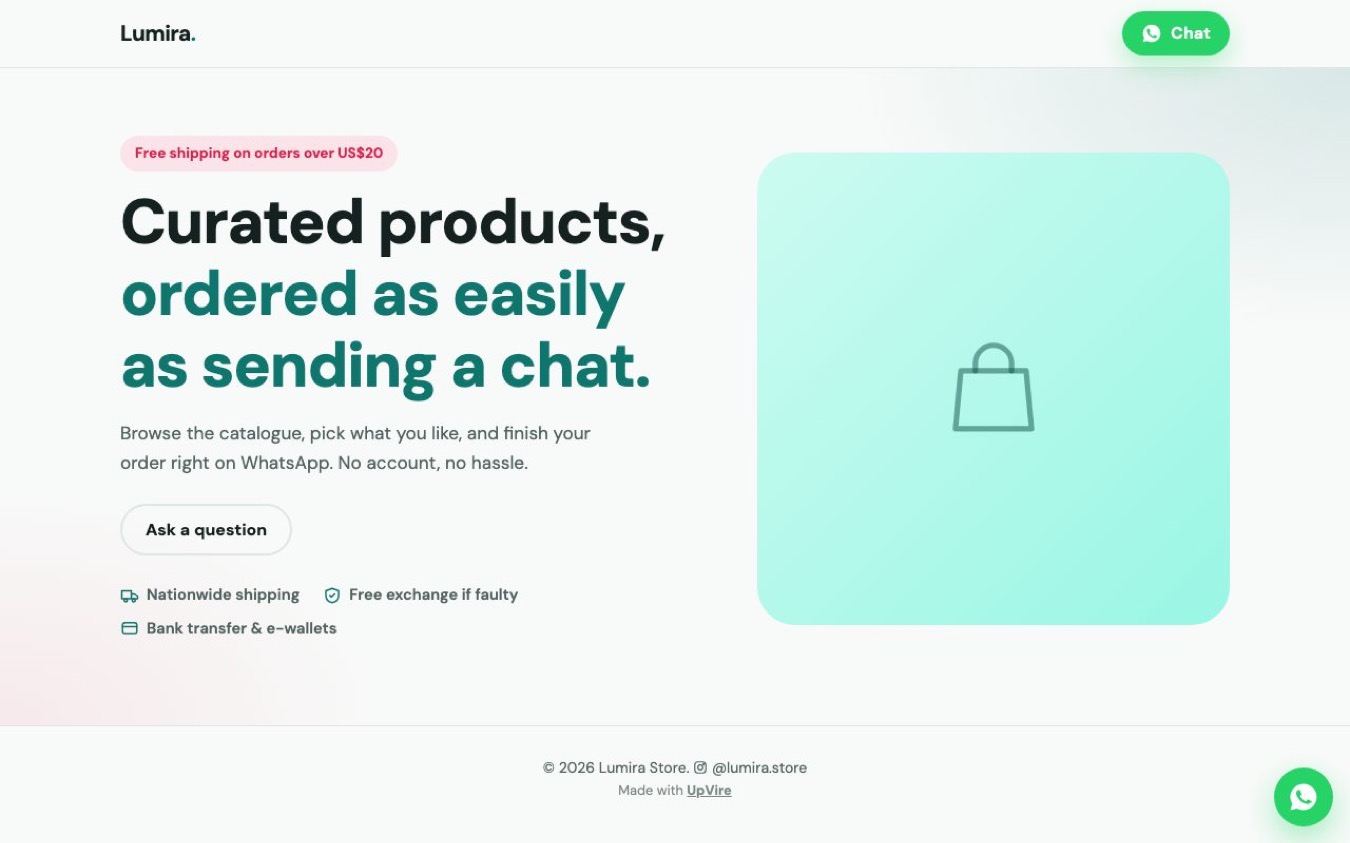 WhatsApp Shop Website Template — Lite: desktop preview