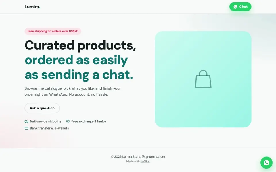 WhatsApp Shop Website Template — Lite: desktop preview