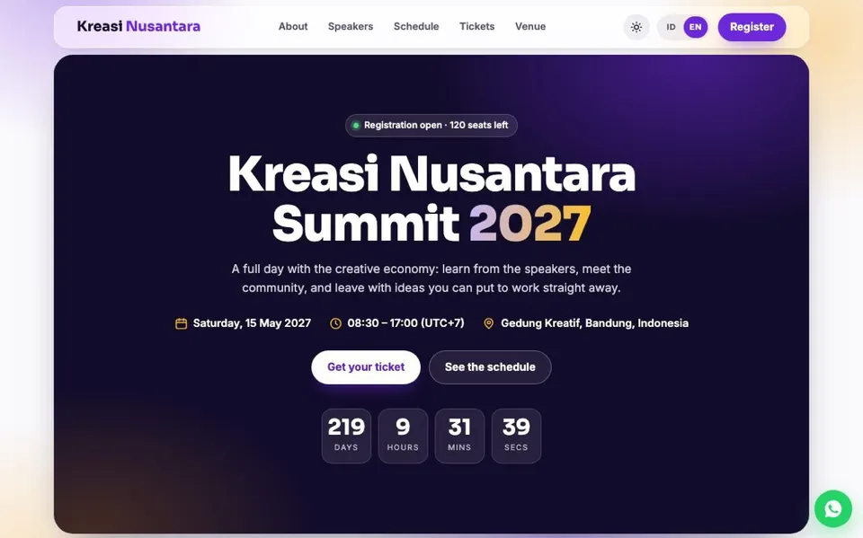 Event & Webinar Landing Page Template: preview desktop