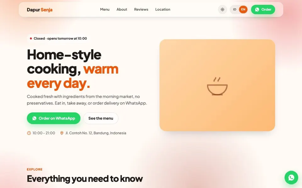 Restaurant & Café Website Template: preview desktop